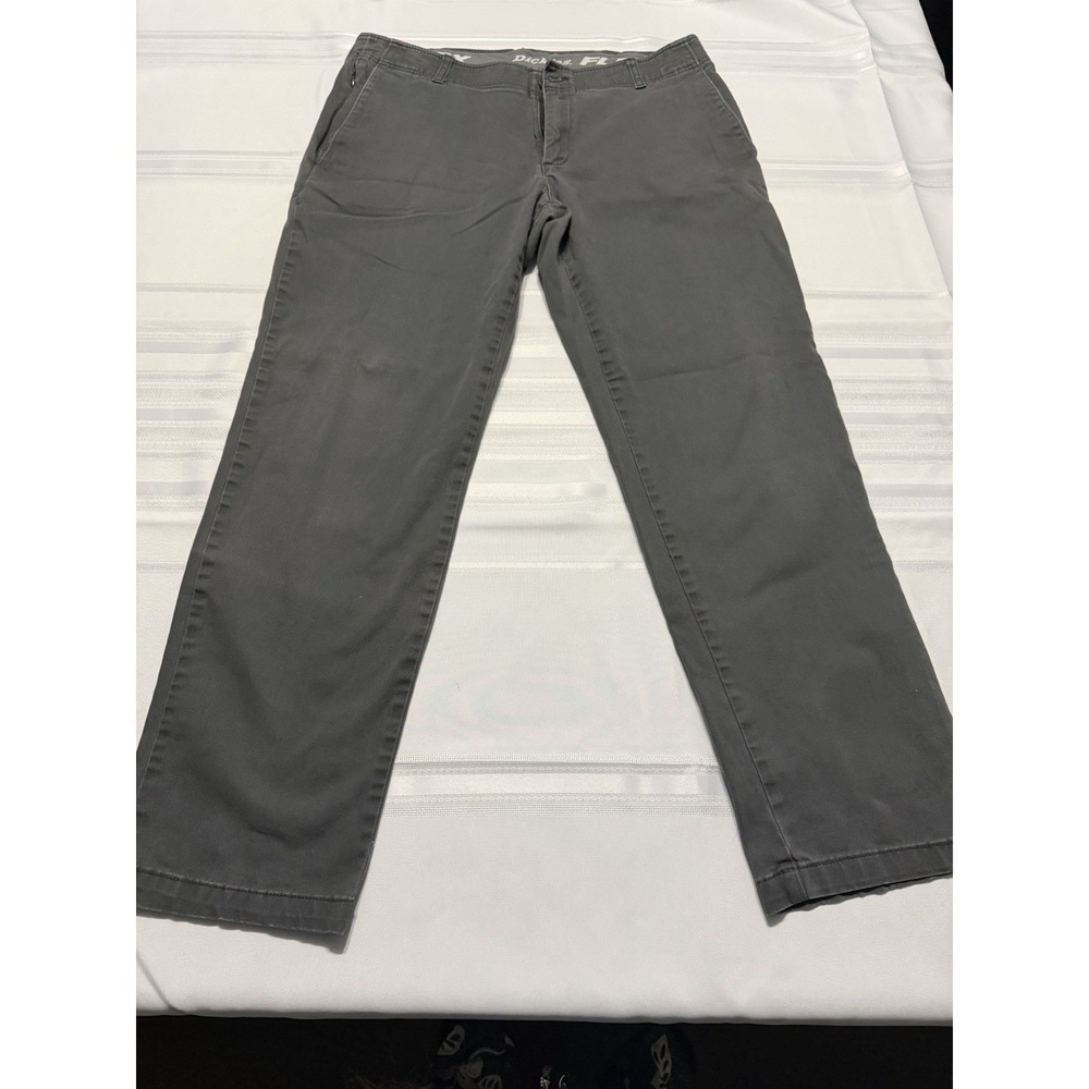 Dickies Flex Slim Fit Pants Mens 36x32 Gray Chino Work Trousers Stretch Cotton